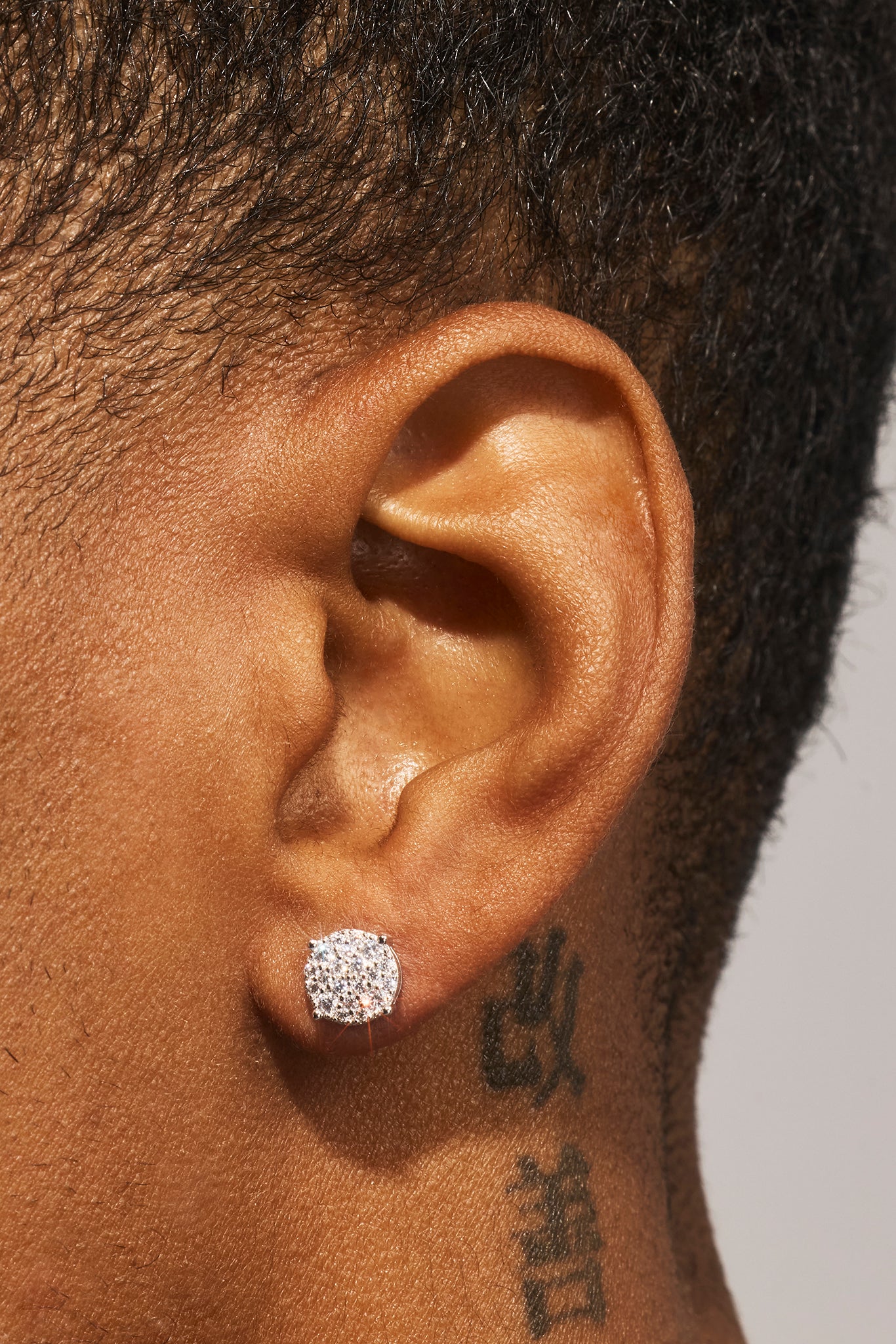 Iced Pave Round Stud Earrings - 7mm - White